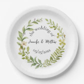 Romantische veld bloem krans bruiloft papieren bordje (Voorkant)