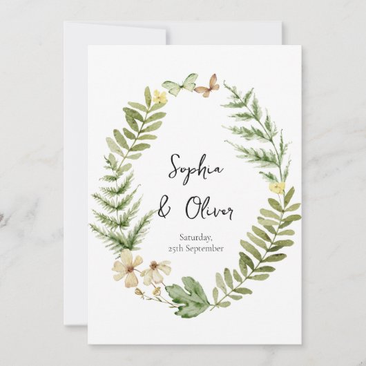 Romantische Veldbloem Vlinder Bruiloft Uitnodiging (Voorkant)