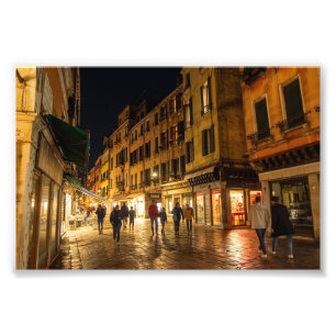 Romantische Venetiaanse straat 's nachts Foto Afdruk