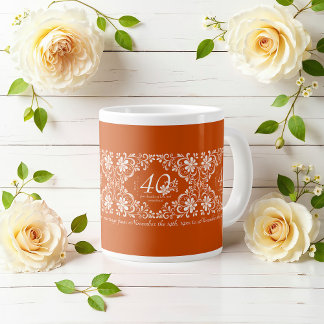 Romantische verbrande oranje 40 huwelijksjubileum grote koffiekop