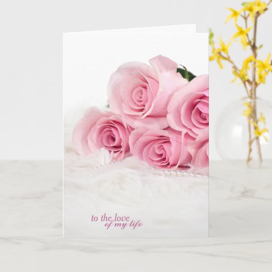 romantische verjaardag-roze rozen op bont kaart (Gele Bloem)