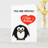 Romantische verjaardagskaart | Pinguïn en hartball Kaart (Gele Bloem)