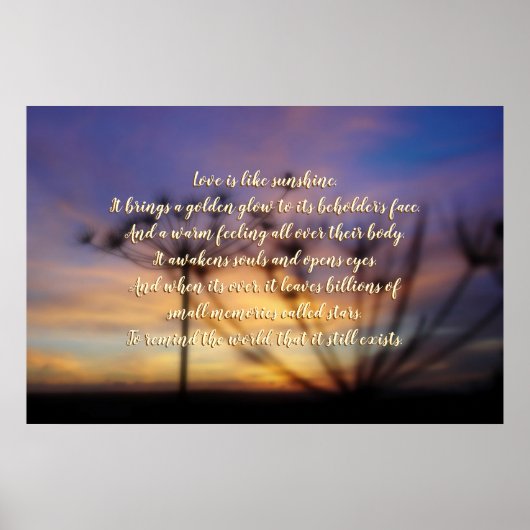 Romantische verse beschrijving van liefde, zonnesc poster (Voorkant)