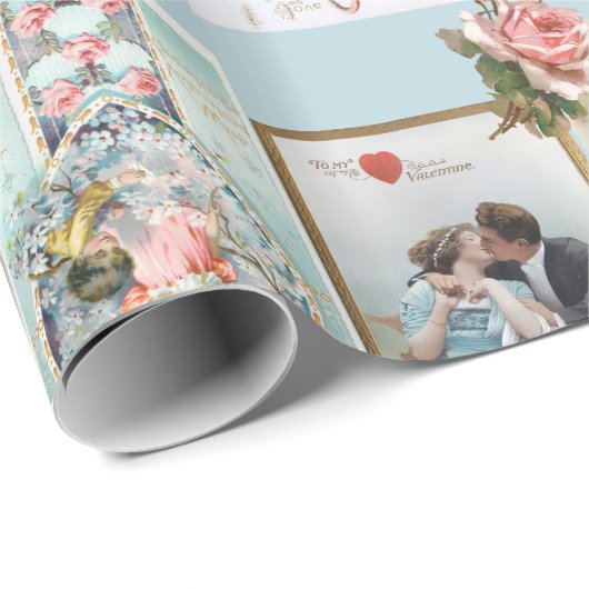 Romantische Victoriaans Valentijn Kaarten Cadeaupapier (Rol Hoek)