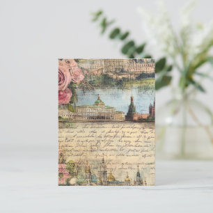 Romantische Vintage Architectuur & Rozen Collage K Briefkaart