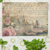 Romantische Vintage Architectuur & Rozen Collage K Theedoek (Gevouwen)