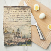 Romantische Vintage Architectuur & Rozen Collage K Theedoek (Quarter Fold)