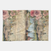 Romantische Vintage Architectuur & Rozen Collage K Theedoek (Horizontaal)