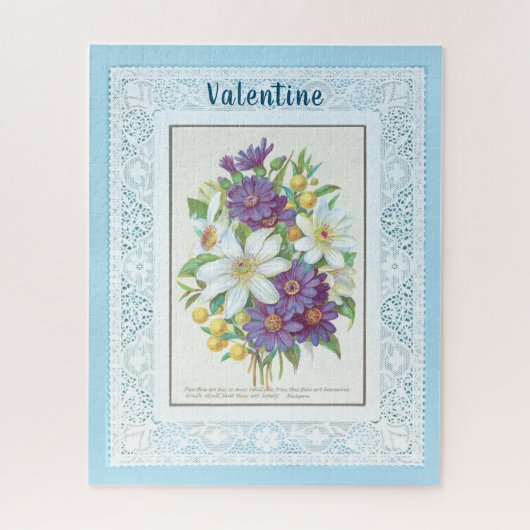 Romantische Vintage Bloemen Kant Rand Valentijn Legpuzzel (Verticaal)