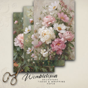 Romantische Vintage Bloemendecoupage Papierenset v Inpakpapier Vel