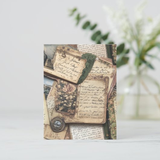 Romantische Vintage Briefcollage met Rozen Briefkaart (Staand voorkant)