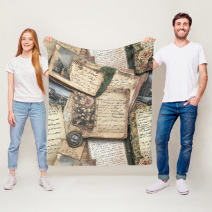 Romantische Vintage Briefcollage met Rozen Fleece Deken