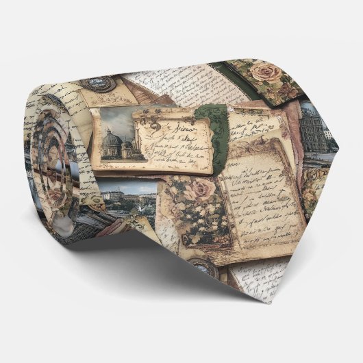 Romantische Vintage Briefcollage met Rozen Stropdas (Opgerold)