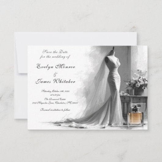 Romantische vintage bruiloft save the date (Voorkant)