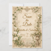 Romantische Vintage Calla Lily Bruiloft Save The Date (Voorkant)