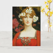 Romantische Vintage Dame Wenskaart in Rood Kaart (Gele Bloem)