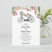 Romantische vintage fiets bloemen & vogels bruilof kaart (Staand voorkant)