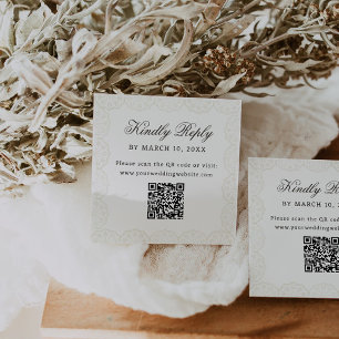 Romantische vintage kant kader QR-code bruiloft Informatiekaartje