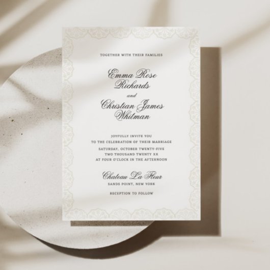 Romantische vintage kantprint trouwuitnodiging kaart
