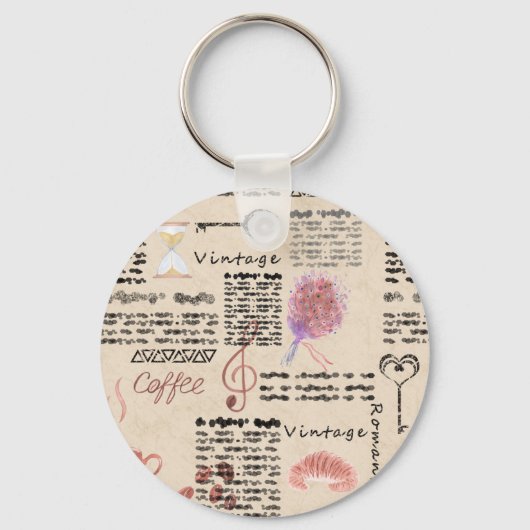 Romantische vintage krant sleutelhanger (Voorkant)