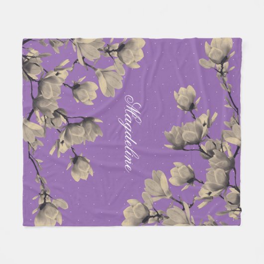 Romantische Vintage Magnolias Lavender Fleece Deken (Voorkant (Horizontaal))