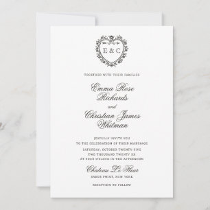 Romantische Vintage Monogram Wapen Huwelijk Kaart