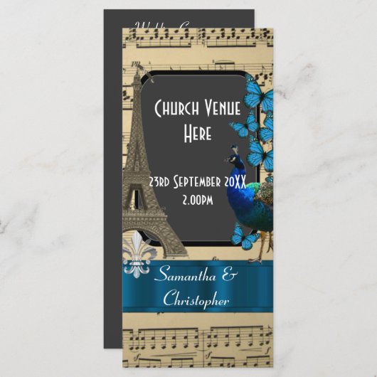 Romantische vintage Parijs huwelijksprogramma Programmakaart (Voorkant / Achterkant)