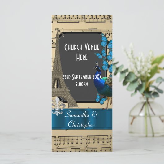 Romantische vintage Parijs huwelijksprogramma Programmakaart (Staand voorkant)