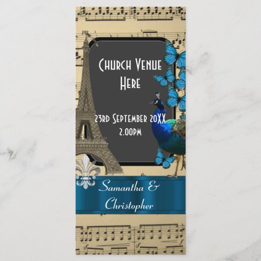 Romantische vintage Parijs huwelijksprogramma Programmakaart (Voorkant)