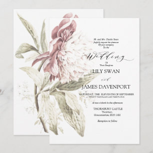 Romantische Vintage Peony Wedding Kaart