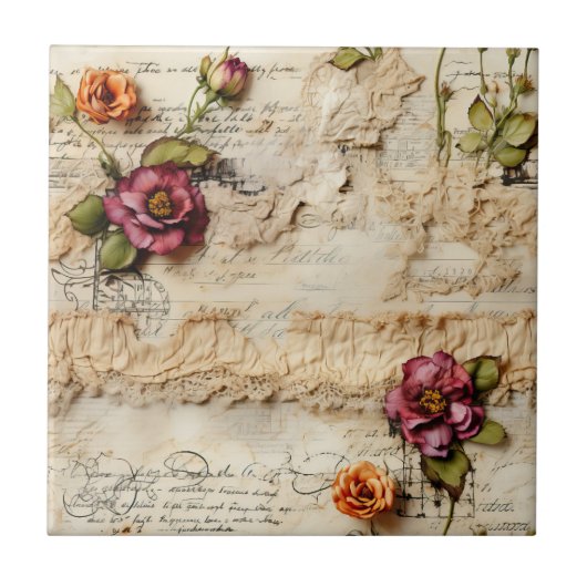 Romantische Vintage Perkament Brief Tegeltje (Voorkant)