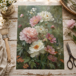 Romantische vintage pioenrozen en wilde bloemen de tissuepapier