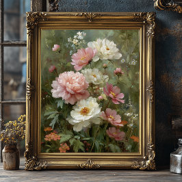 Romantische vintage pioenrozen en wilde bloemen fi poster