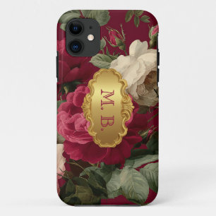 Romantische Vintage Rode Roos Bloemige Monogram Case-Mate iPhone Case