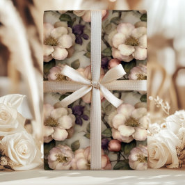 Romantische Vintage Roze en Crème Kleurige Bloemen Inpakpapier Vel