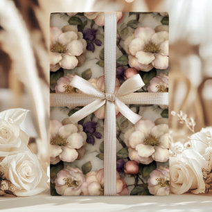 Romantische Vintage Roze en Crème Kleurige Bloemen Inpakpapier Vel