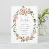 Romantische Vintage Roze Rozen Bruiloft Kaart (Staand voorkant)