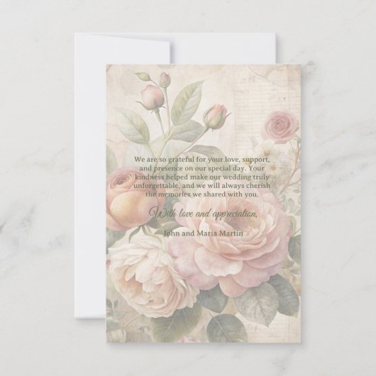 Romantische Vintage Roze Trouwdag Bedankt (Achterkant)