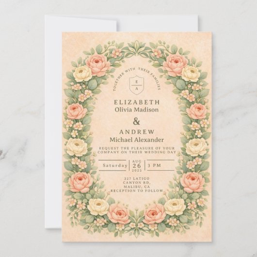 Romantische Vintage Rozen Boog Bruiloft Kaart (Voorkant)