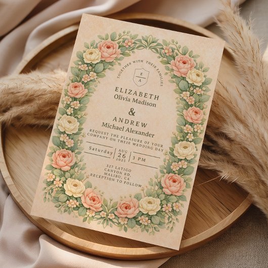 Romantische Vintage Rozen Boog Bruiloft Kaart