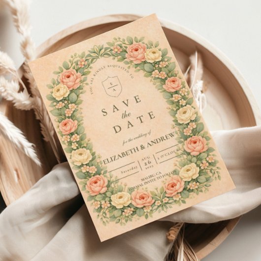 Romantische Vintage Rozen Boog Bruiloft Save The Date