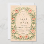 Romantische Vintage Rozen Boog Bruiloft Save The Date (Voorkant)