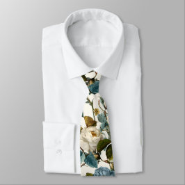 Romantische Vintage Rozen Wit Blauw Stropdas