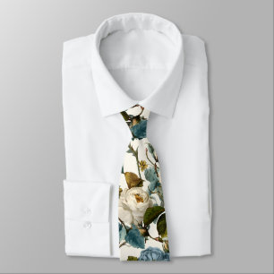 Romantische Vintage Rozen Wit Blauw Stropdas