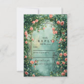 Romantische Vintage Rozenpoort Trouw RSVP Kaartje (Voorkant)