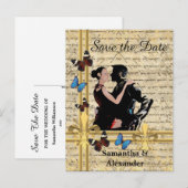 Romantische vintage save the date aankondigingskaart (Voorkant / Achterkant)
