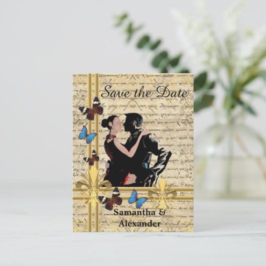 Romantische vintage save the date aankondigingskaart (Staand voorkant)
