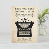 Romantische Vintage Schrijfmachine STD Aankondigin Save The Date (Staand voorkant)