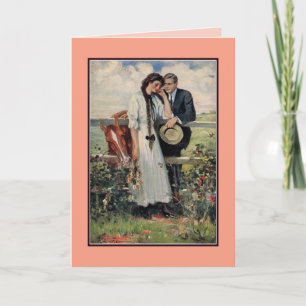 Romantische vintage stel en paard schilderij kaart