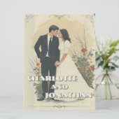 Romantische Vintage Trouwkoppel Kunst (Staand voorkant)